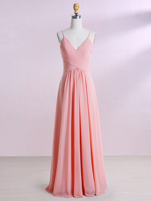 A-line Spaghetti Straps Chiffon Pink Bridesmaid Dress [VIVIDRESS10508 ...