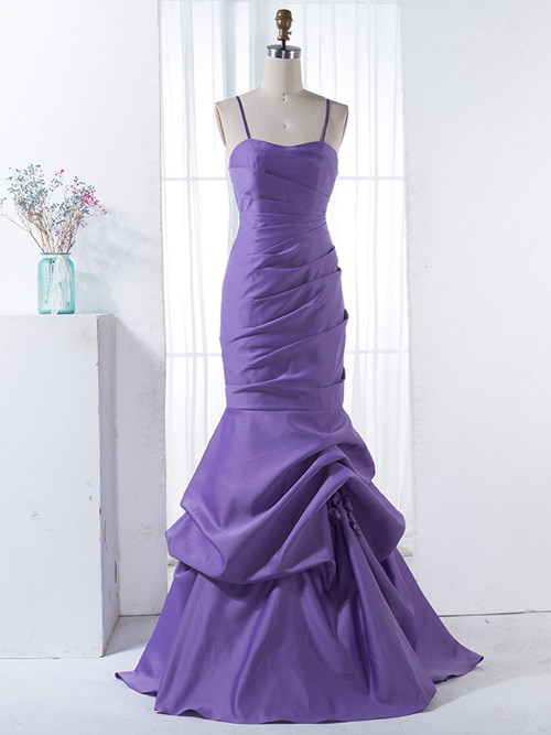 Mermaid Spaghetti Straps Satin Bridesmaid Dress Ruffles [VIVIDRESS10622 ...