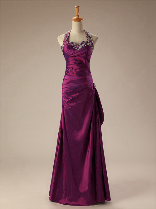 A-line Halter Satin Purple Matric Dance Dress Beads [VIVIDRESS8309 ...