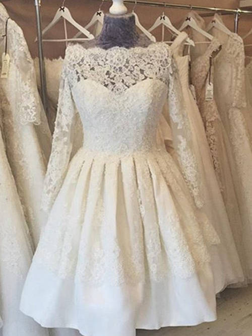 Short Wedding Dresses, Knee Length Bridal Wear With Sleeves - Vividress