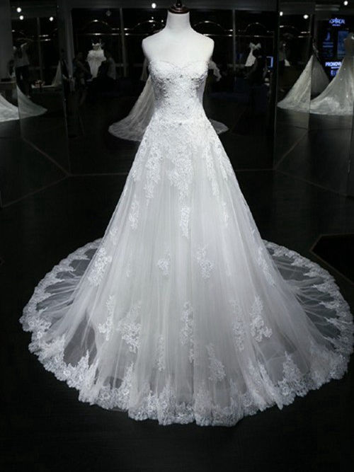 A-line Sweetheart Court Train Lace Wedding Dress [VIVIDRESS2001 ...