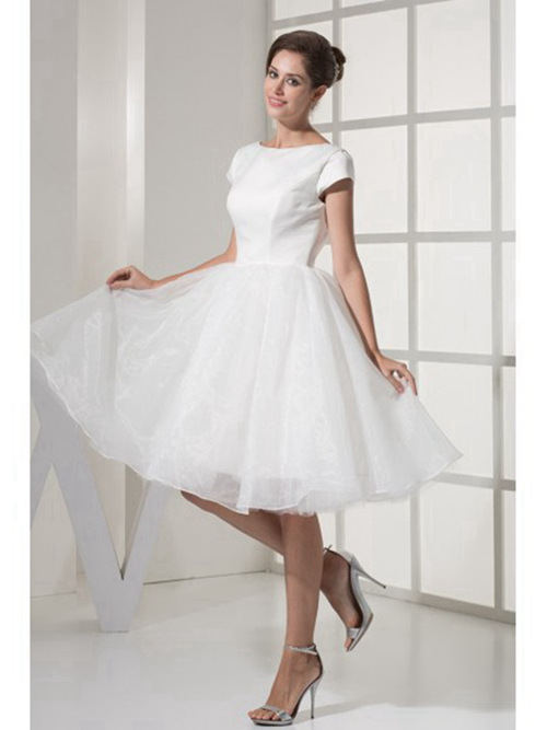 Short Wedding Dresses, Knee Length Bridal Wear With Sleeves - Vividress