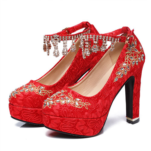 Red Wedding Shoes With Embrodiery