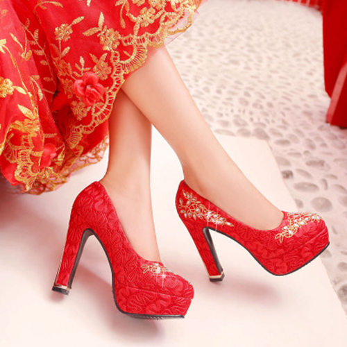 Red Wedding Party High Heels With Embrodiery